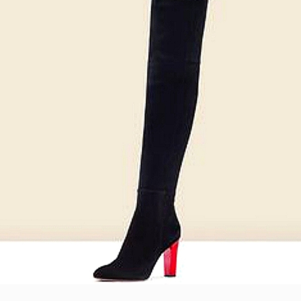 Black Over-the-Knee Boots with Red Heel